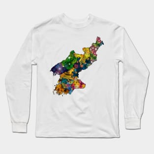 Spirograph Patterned North Korea Provinces Map Long Sleeve T-Shirt
